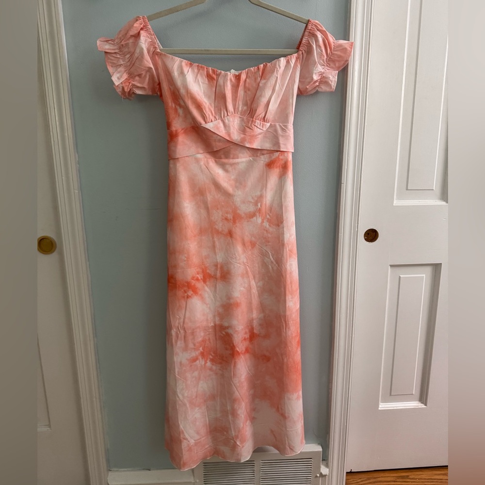 Elegant Pink and Orange Tie-Dye Off or On Shoulder Dress